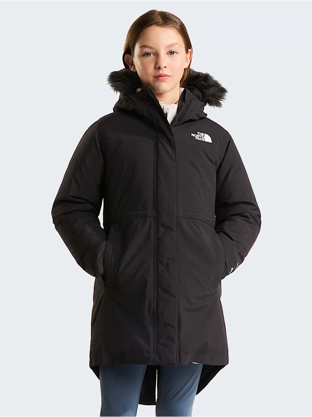 The North Face Girls XL G Arctic Hooded Parka Black Down Faux Fur DryVent